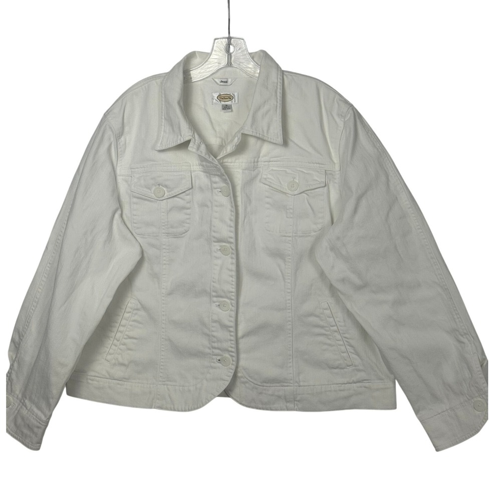Vintage Talbots Womens White Denim Jacket Stretch Classic Fit‎ XL